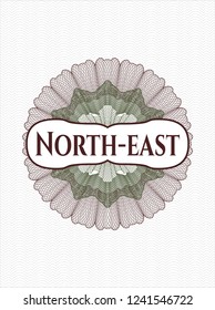 Green and Red abstract rosette with text North-east inside