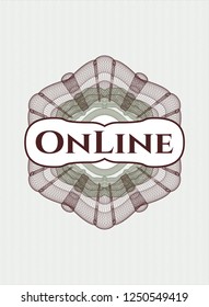 Green and Red abstract rosette with text Online inside