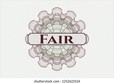 Green and Red abstract rosette with text Fair inside