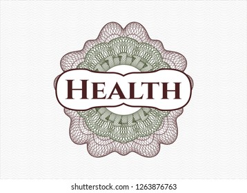 Green and Red abstract rosette with text Health inside