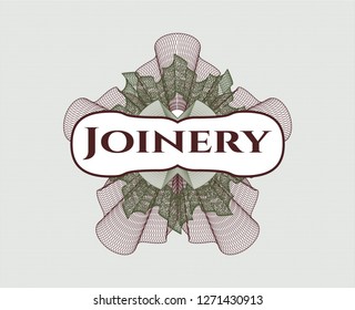 Green and Red abstract rosette with text Joinery inside