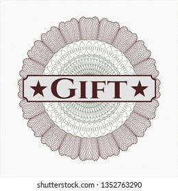 Green and Red abstract rosette with text Gift inside