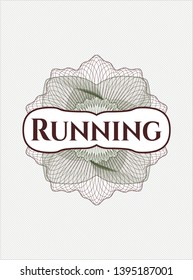 Green and Red abstract rosette with text Running inside