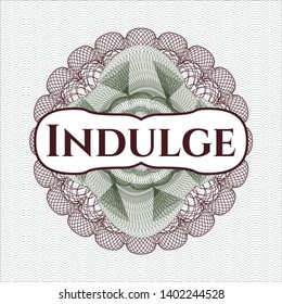 Green and Red abstract rosette with text Indulge inside