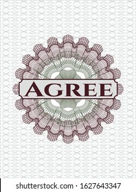 Green and Red abstract rosette with text Agree inside