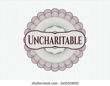 Green and Red abstract rosette with text Uncharitable inside