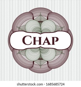 Green and Red abstract rosette with text Chap inside