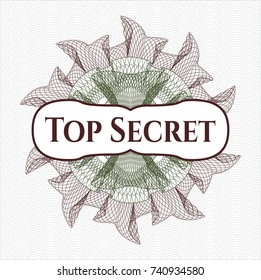 Green and Red abstract rosette with text Top Secret inside