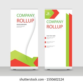 green red Abstract Shapes Modern Exhibition Advertising Trend Business Roll Up Banner Stand Poster Brochure flat design template creative concept. White background Roll Up EPS. Presentation Cover