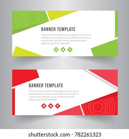 green & red abstract triangle corporate business banner template, horizontal advertising business banner layout flat design set
