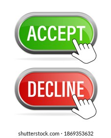 Green and red accept decline button. Abstract web template with red accept decline on white background. Isolated vector illustration.