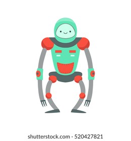 Green And Red Ape Like Friendly Android Robot Character Vector Cartoon Illustration