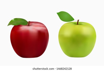 green and red apple, fresh fruits, vector illustration