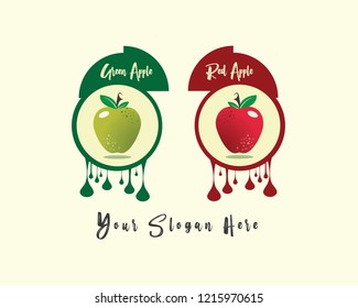 Green and Red Apple Fruit Logo Design Template