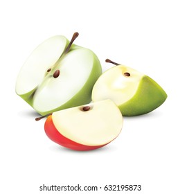 Green and Red apple half isolated, fruits set vector illustration, Apple realistic