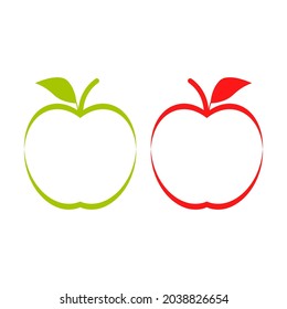 Green and red apple icon. Outline vector on a white blank background.