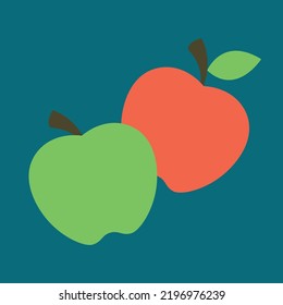 green and red apple on blue background