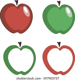 Green and red apple on a white background. Vector illustration.