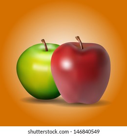 green and red apple, vector illustration