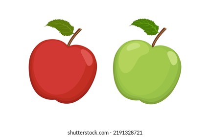 Green and red apples with leaf, vector illustration isolated on white background