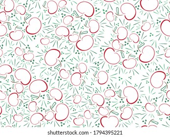 Green Red Apples seamless pattern on White background