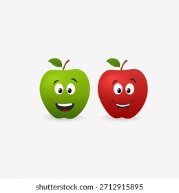 Manzanas verdes y rojas sonriendo aisladas sobre un fondo blanco