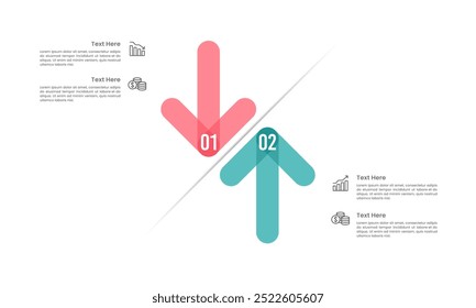 Green and red up arrow infographic. Compare pros and cons, Economy, Trading, and Business presentation. Vector illustration.