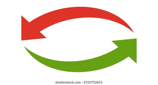 Green and red arrow vector icon isolated on white background. Arrow shows direction symbol in flat style. Green vector icon in flat style. recycling arrow sign