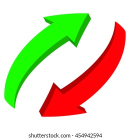 Green and red arrows. Curved arrows. Vector illustration isolated on white background