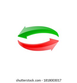 Las flechas verdes y rojas en forma de ciclo. Ilustración vectorial.