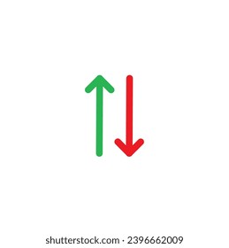Las flechas verdes y rojas son un indicador del crecimiento y la caída del mercado o de la economía en general. Ilustración vectorial.