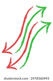 Grüne und rote Pfeile isoliert auf weißem Hintergrund. Vektorillustration. Element für Grafikdesign. Fahrtrichtungsanzeiger	