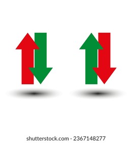 Green and red arrows pointing up and down. Vector illustration. EPS 10.