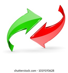 Green and red arrows. Web 3d icons. Vector illustration isolated on white background