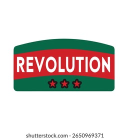 Green Red Badge with R E V O L U T I O N Text Three Stars on Revolution Mexicana