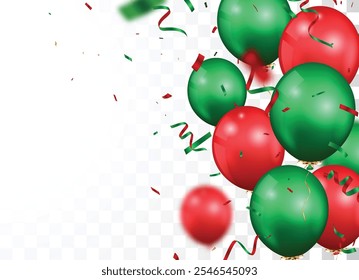 Green and red balloons, christmas celebration banner