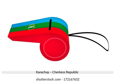 Green and Red Bands of The Karachi Checkers Republic Flag on A Whistle, The Sport Concept and A Whistle of The KarachayÃ¢Â?Â?Cherkess Republic Flag