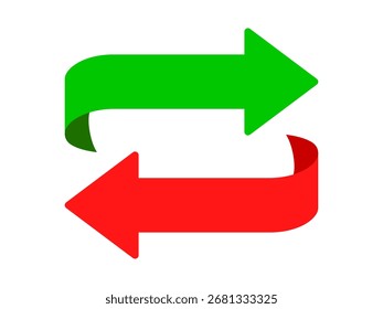 Diagrama de flecha bidireccional verde y rojo que simboliza procesos reversibles o recíprocos. Clipart Imagen.