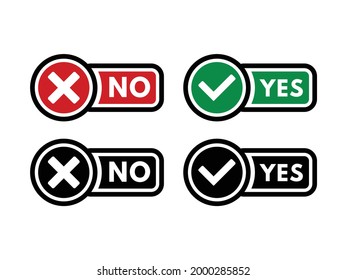 Green, red, and black check marks yes and no isolated on a light background. Positive and negative answers, symbols, stickers. Vector illustration with black outline.