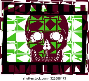 Green, red and black color geometric and abstract pattern, skull with film roll illustration together vector t shirt pattern. For halloween and fashion design Special gift offer