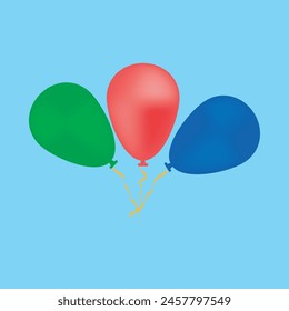 Green, Red and Blue Balloons. Isolated Vector Icons of Balloons for Birthday, Anniversary and Celebrations