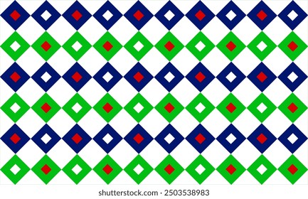 green, red and blue plaid fabric texture, blue diamond checkerboard repeat pattern, replete image, design for fabric printing, row horizontal strip print