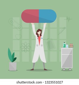 Green Red Blue Vase Leaf Flower Medicine Stethoscope Woman Girl Cupboard Trolley Heart Data Character Template Suitable For Doctor Hospital Clinic Education Surgery Business Medical Healthcare Health