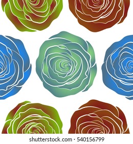 Green, red and blue vector roses petals on a white background.