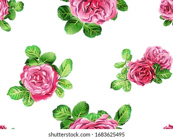 Grüne und rote Botanische Rosenblütenschmiede Print. Handgezeichnetes Blumendesign. Rose Nahtlose Muster.  Summer Peonies Leaves und Buds Sleepwear Texture.  Girly Hawaiian Peony Hintergrund. 
