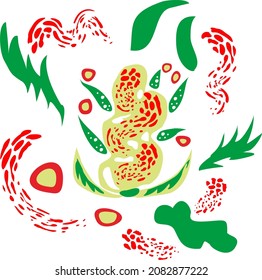 green and red botanical abstract pattern design