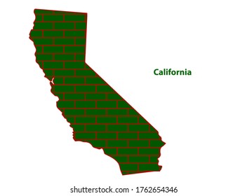 Green And Red Brick Textured Map Of United State California Isolated On White Background - Vector Illustration EPS 10