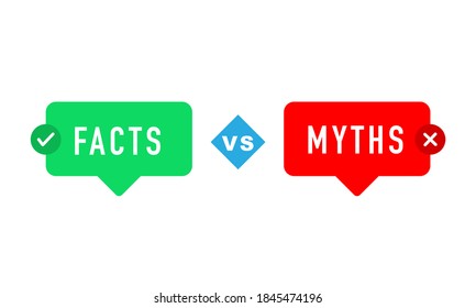 green and red bubbles with myths vs facts. concept of thorough fact-checking or easy compare evidence. flat cartoon style trend modern logotype graphic art design isolated on white background