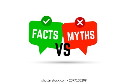 green and red bubbles with myths vs facts. concept of thorough fact-checking or easy compare evidence. flat cartoon style trend modern logotype graphic art design isolated on white background
