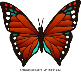 Green and Red Butterfly. Abstract Summer Wedding Design. Nature Graphic Decor. Elegant Butterfly Silhouette Illustration.